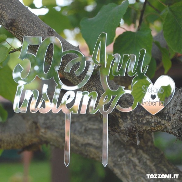 Cake topper in legno 50° anniversario di matrimonio personalizzato