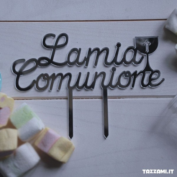 Cake topper con il disegno di Calice Sacro e scritta La Mia Comunione