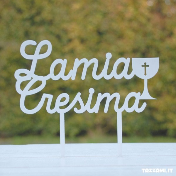 Cake topper con il disegno di Calice sacro e scritta La Mia Cresima