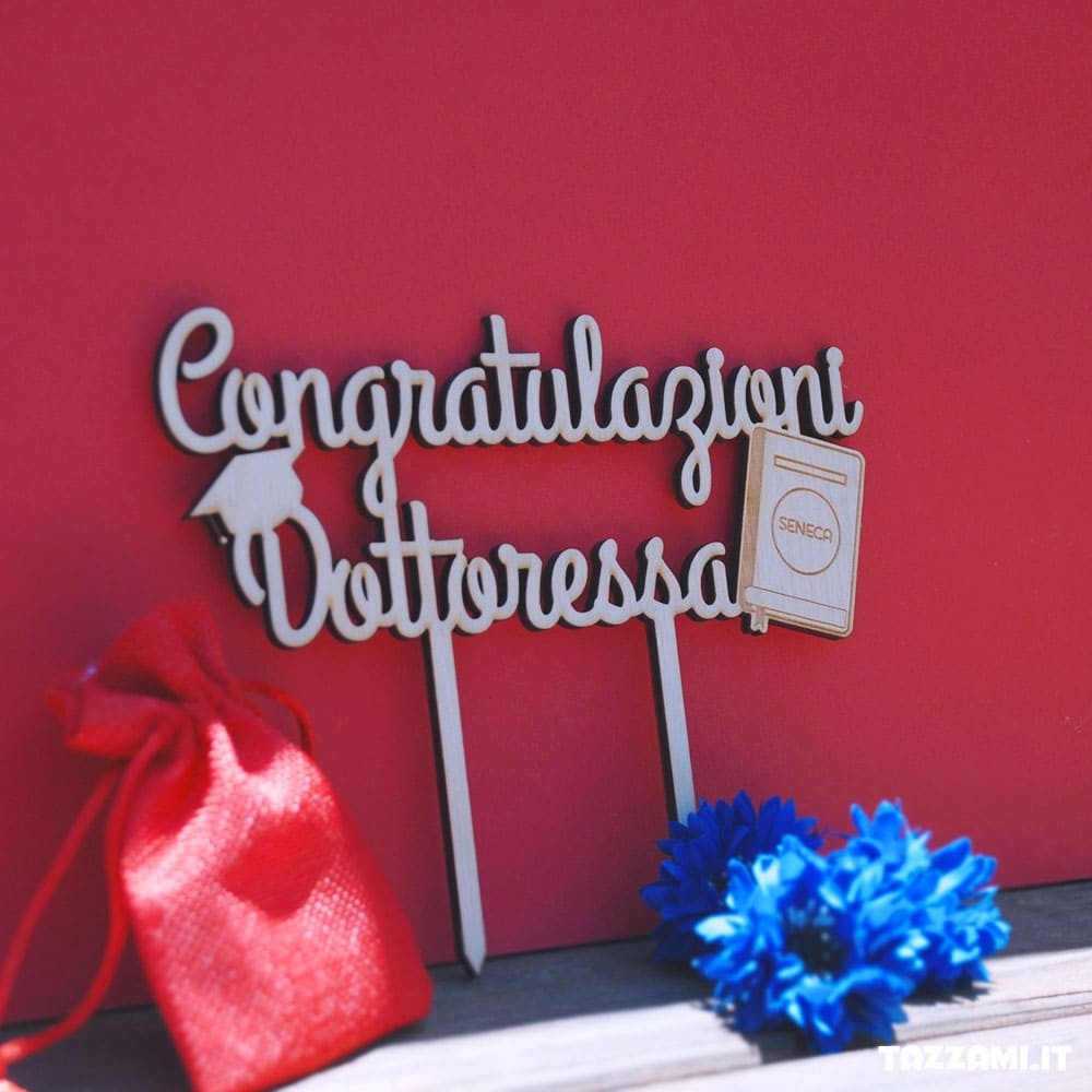 Cake Topper Laurea In Acrilico | Scritta 'Congratulazioni Dottoressa' | Oro | 16x14 Cm - Foto 10