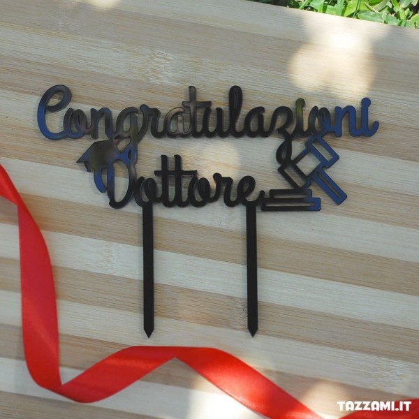 Cake topper Laurea in Giurisprudenza e simbolo del martello da Giudice