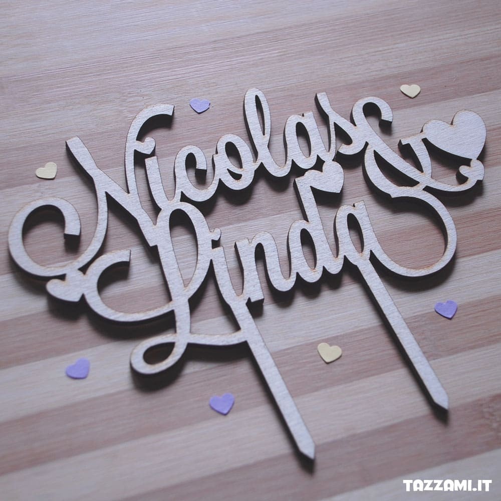 Cake topper Personalizzato con i nomi degli Sposi e tanti teneri Cuori