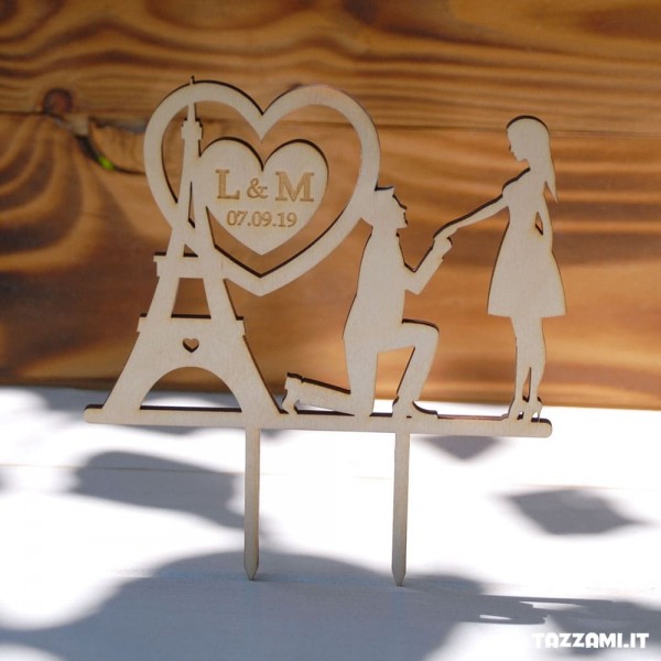 Cake topper Parigi, Personalizzato con data, iniziali Sposi ed Eiffel