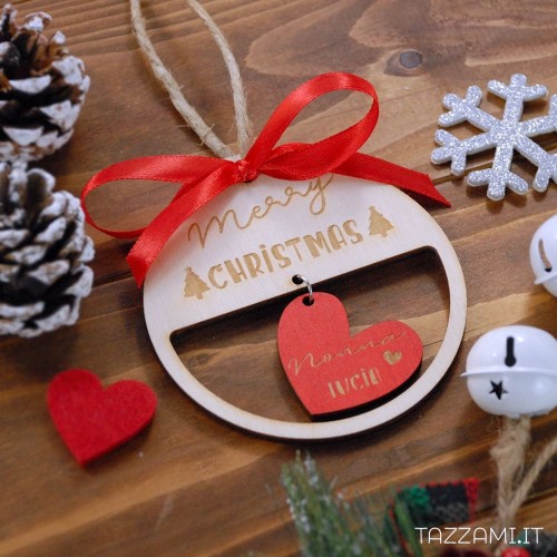 Pallina di Natale Personalizzata con Dedica in un Cuore pendente