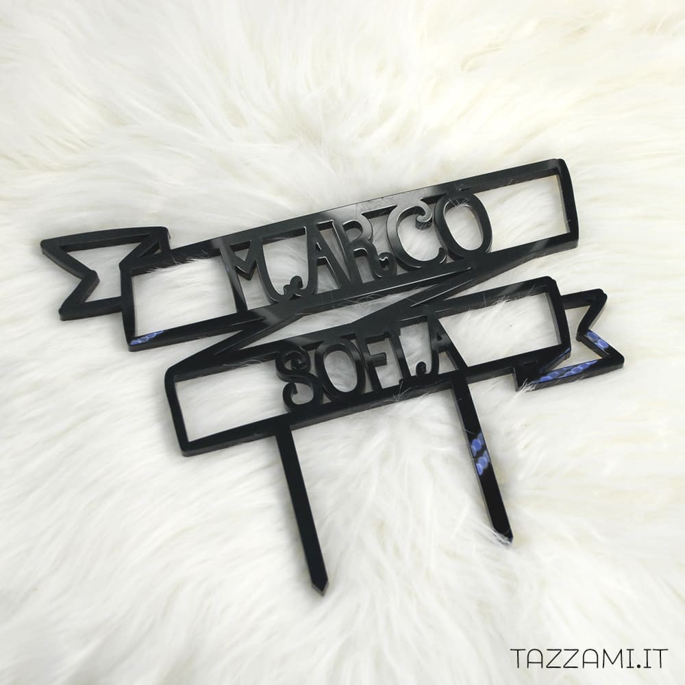 Cake topper Personalizzato con forma di bandiera e Nomi Sposi