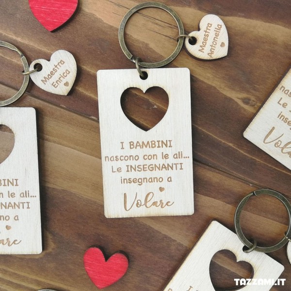 Portachiavi rettangolare con Cuore, idea Regalo Maestra personalizzato