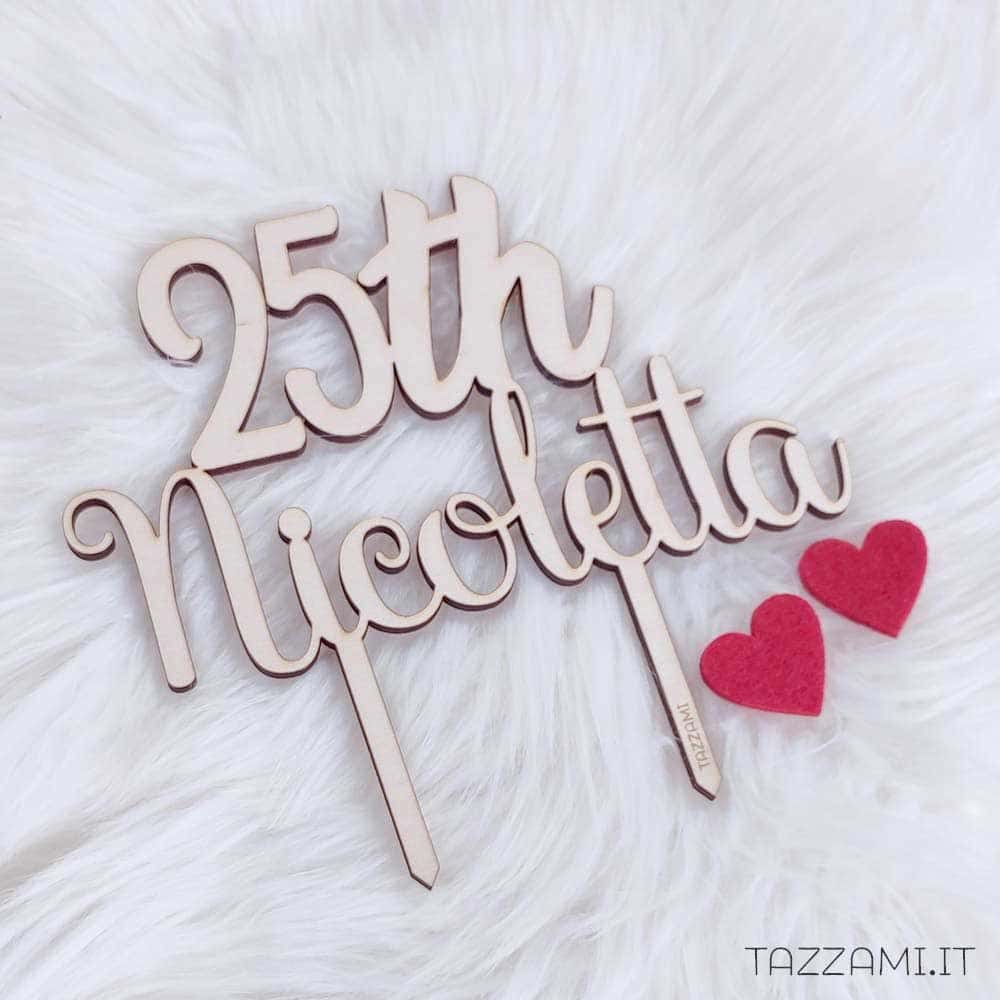 Cake topper Compleanno inglese Personalizzato con numero anni e Nome