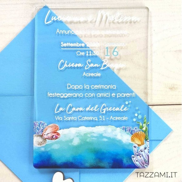 Partecipazione per Matrimonio tema Mare dalle tonalità dell'Azzurro