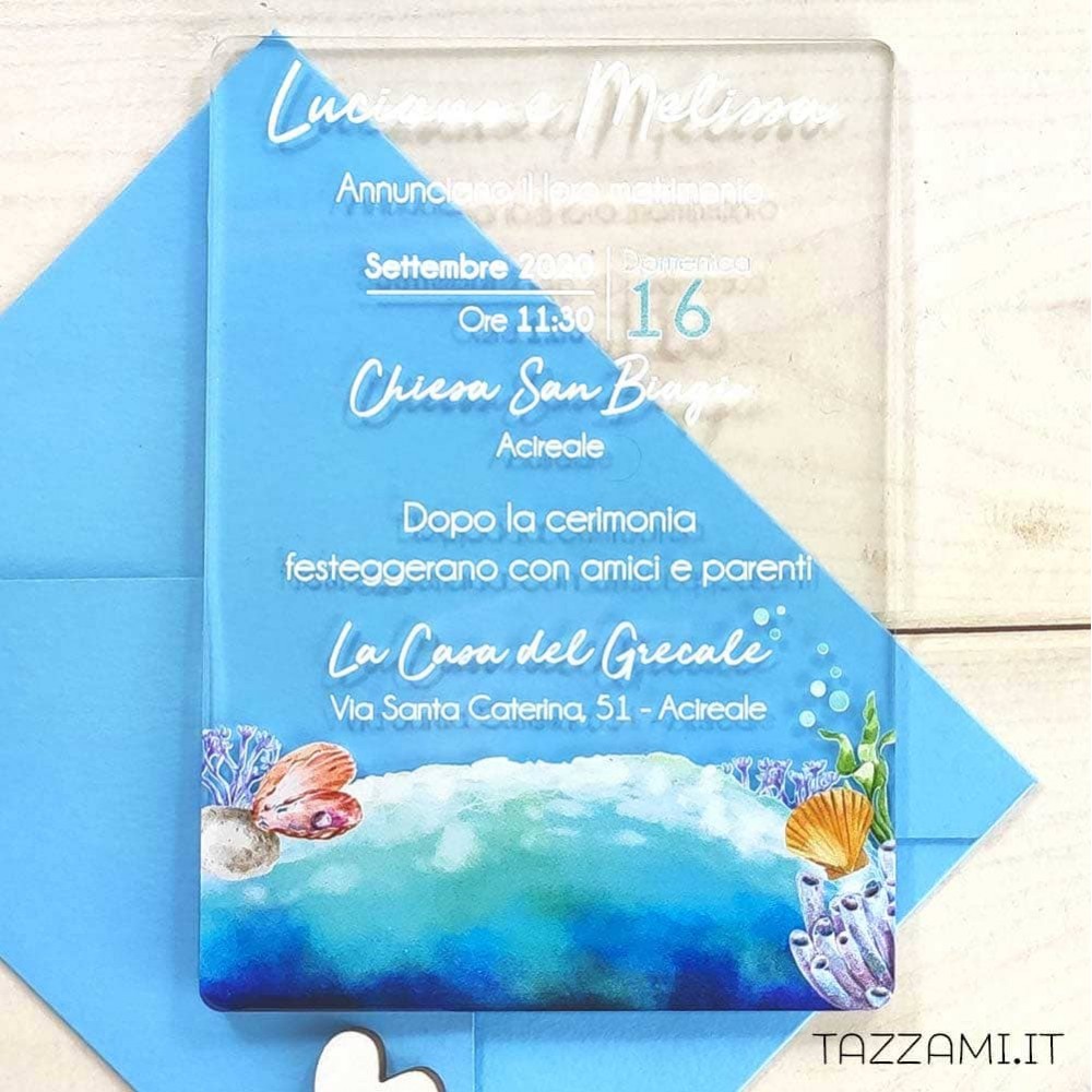 Partecipazione Per Matrimonio Tema Mare Dalle Tonalita Dell Azzurro