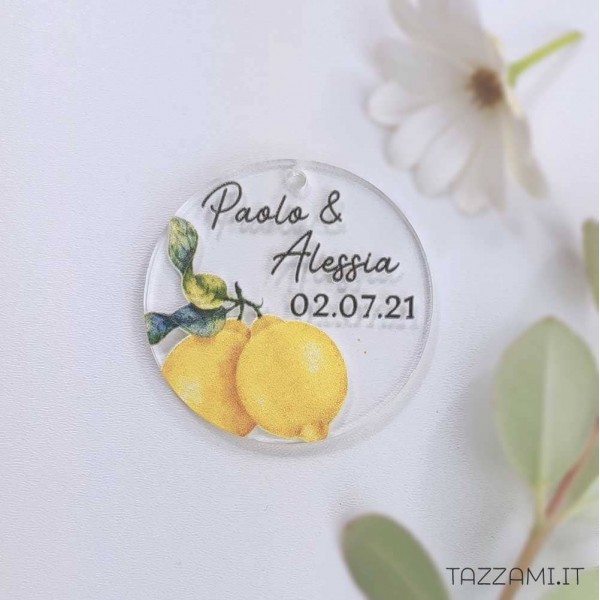 Tag Matrimonio, cerchio tema Limoni, personalizzato con Nomi sposi