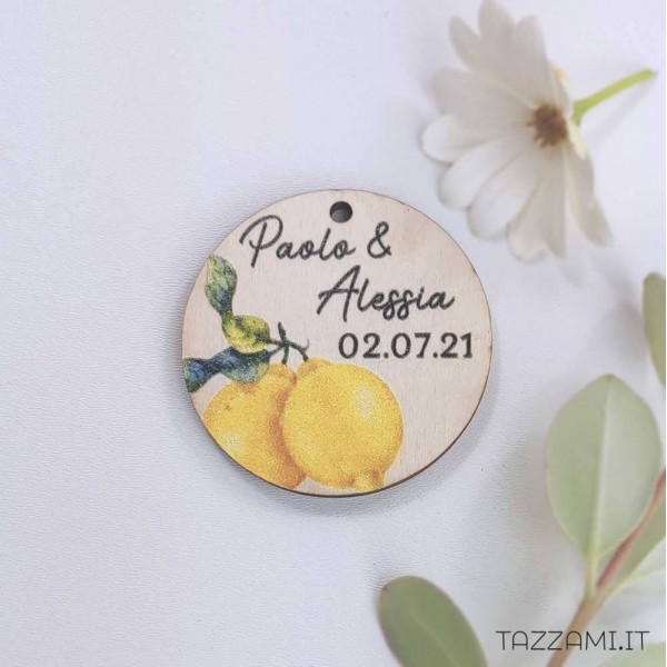 Tag Matrimonio, cerchio tema Limoni, personalizzato con Nomi sposi