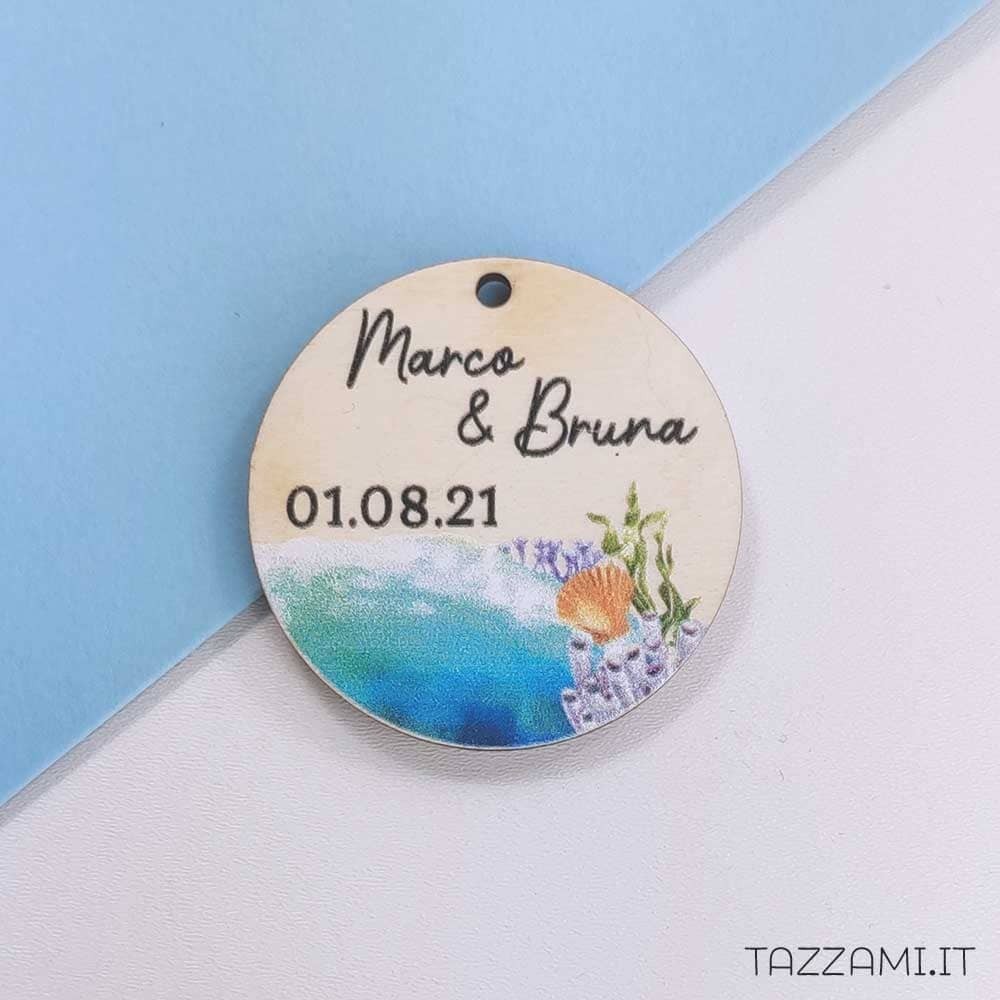 Tag Bomboniera Matrimonio tema Mare, personalizzato con Nomi sposi