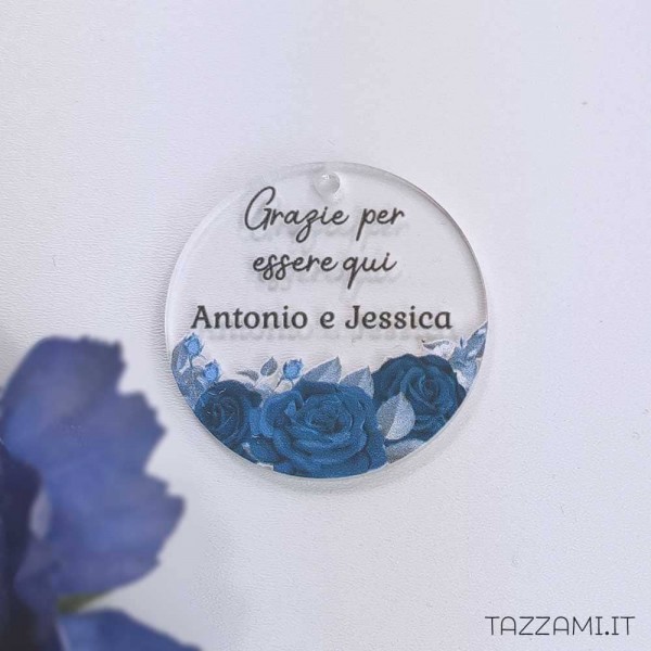 Tag Bomboniera Matrimonio con Rose Blu, personalizzato con Nomi sposi