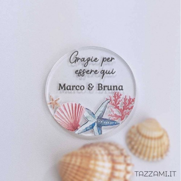 Tag Personalizzato con Nomi sposi e frase, tema mare con Conchiglia