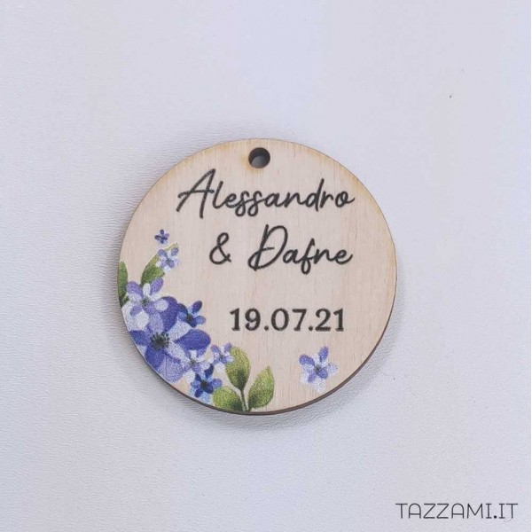 Tag Bomboniera con fiori di ciclamino Personalizzato con nomi Sposi