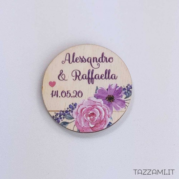 Tag Bomboniera Matrimonio Peonie viola Personalizzato con Nomi