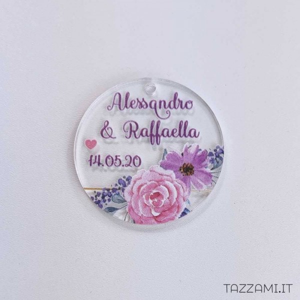 Tag Bomboniera Matrimonio Peonie viola Personalizzato con Nomi