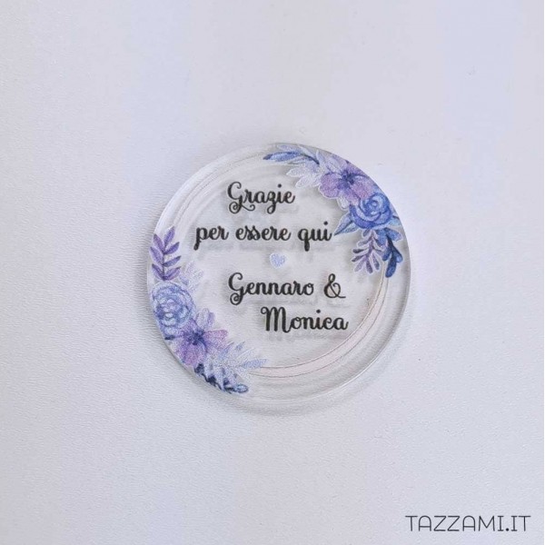 Bomboniera Segnaposto Matrimonio fiori Lilla Personalizzato con Nomi