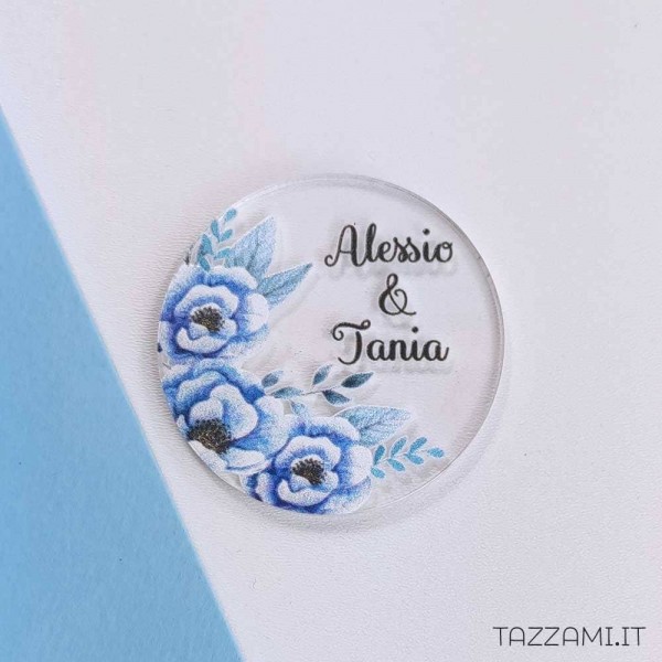 Tag Bomboniere Matrimonio fiori Blu Personalizzato con Nomi Sposi