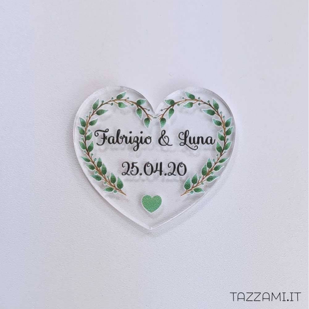 Tag Matrimonio con rami a Cuore personalizzato con Nomi Sposi e data