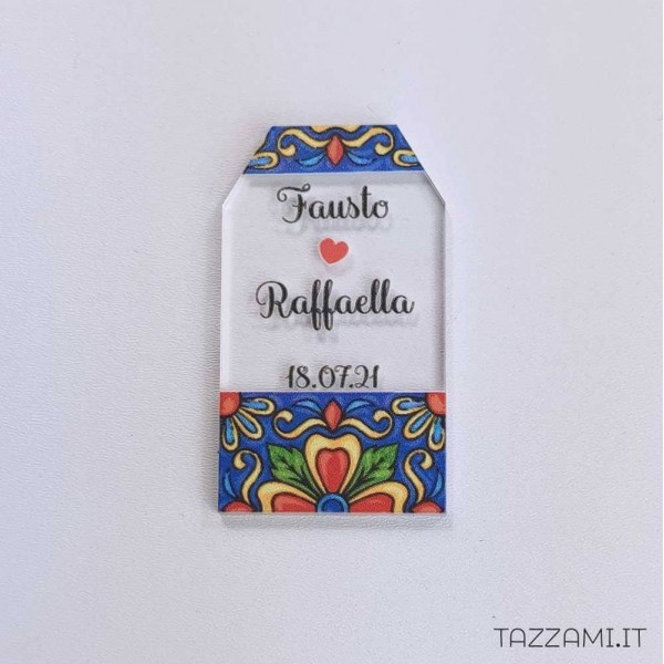 Tag Segnaposto Bomboniera mattonella Blu con Nomi e data matrimonio