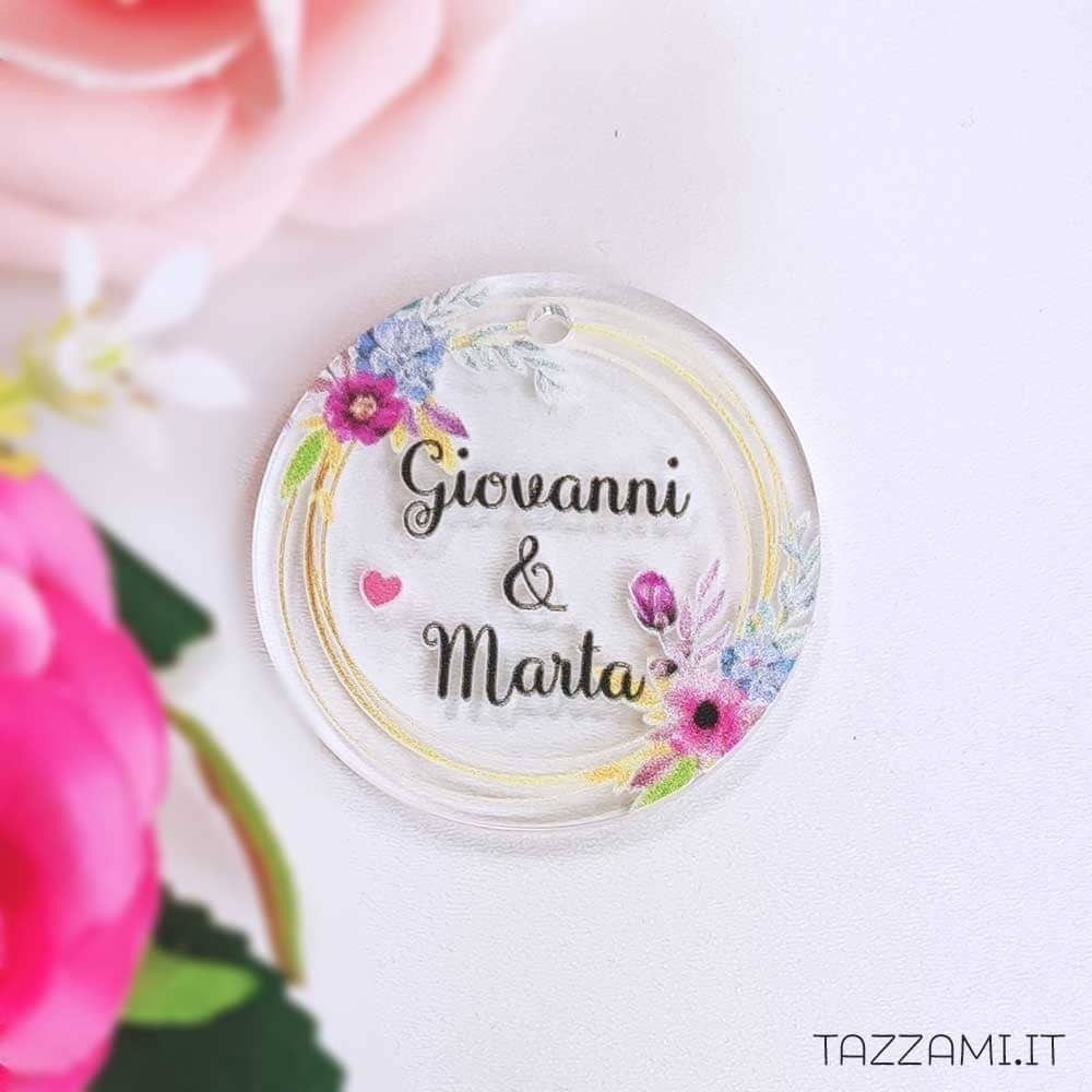 Bomboniera tag personalizzata per Matrimonio con fiori color pastello
