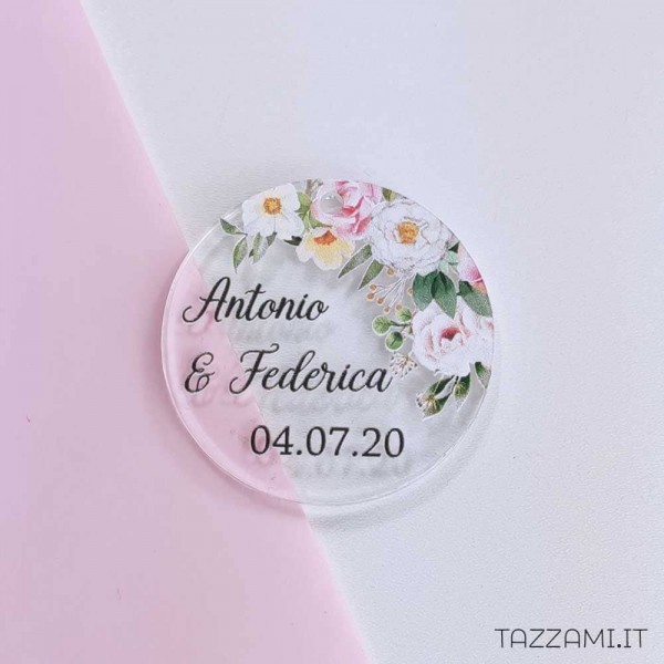 Tag Segnaposto Bomboniera Matrimonio Fiori colorati con Nomi sposi