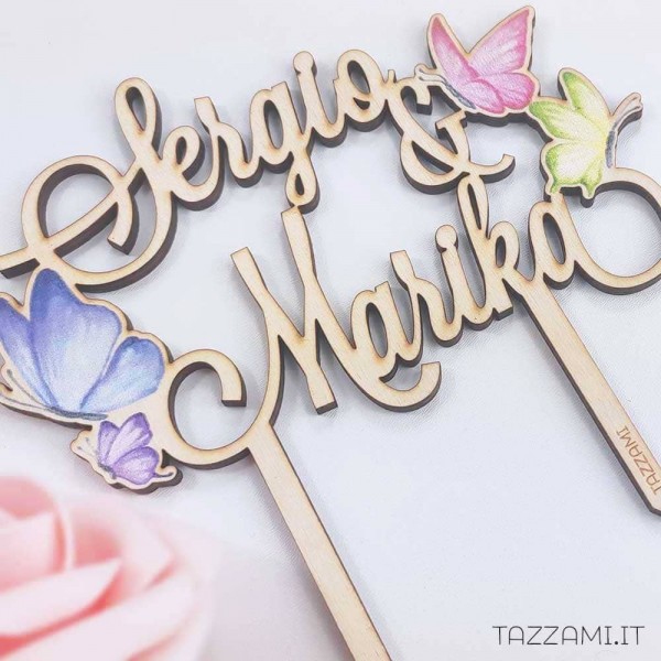 Cake topper per Matrimonio tema Farfalle con Nomi sposi