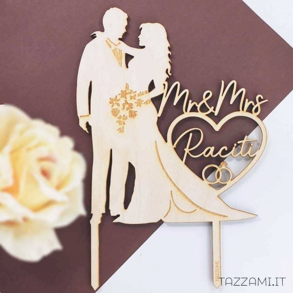 Cake topper Matrimonio, con sagoma Sposi, Personalizzato con cognome