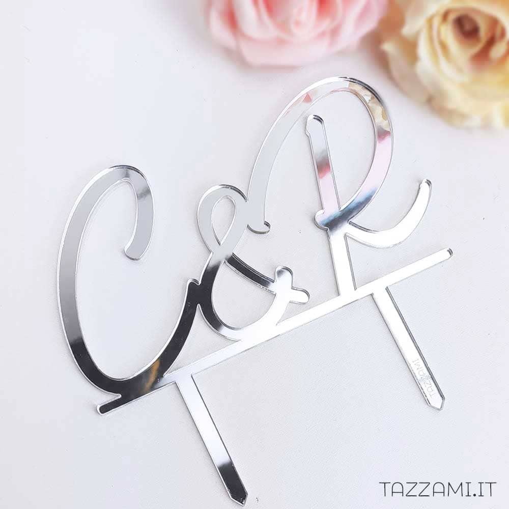 Cake topper Matrimonio, in legno e plexiglass con iniziali Sposi