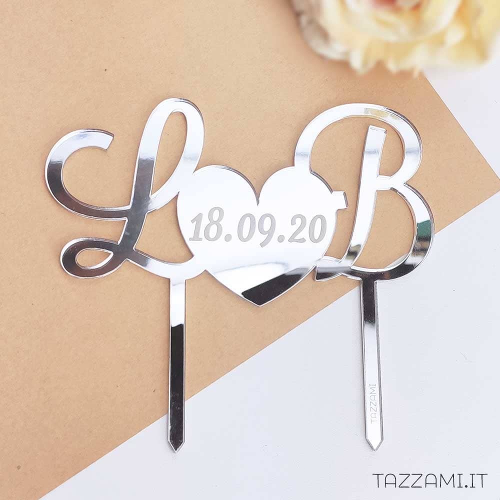 Cake topper Matrimonio Personalizzato con Iniziali sposi e Data incisa