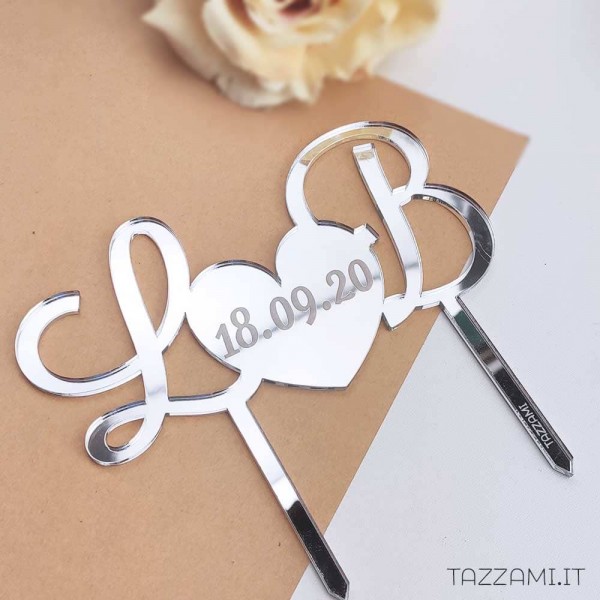 Cake topper Matrimonio Personalizzato con Iniziali sposi e Data incisa