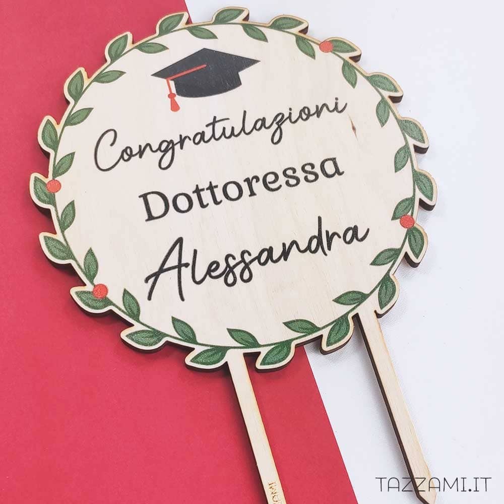 Cake topper per Laurea, Personalizzato con Nome, corona e tocco