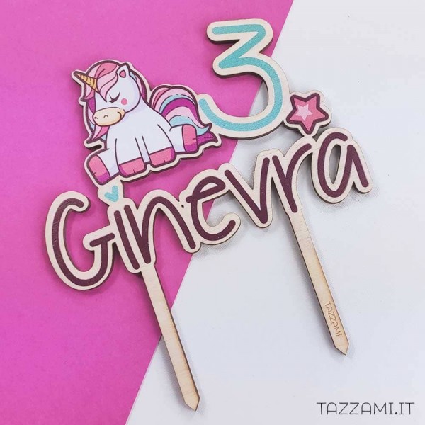 Cake topper per Compleanno, personalizzato con Nome e Unicorno