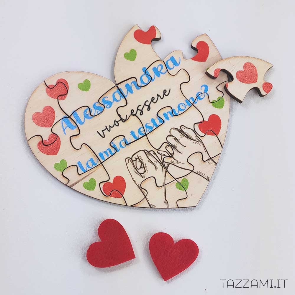 Puzzle Cuore, Proposta di Testimone di Nozze, personalizzato con Nome