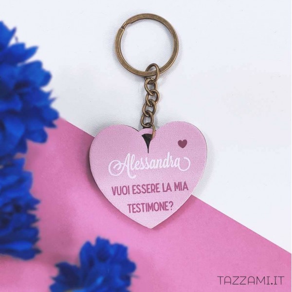 Portachiavi Personalizzato 'Vuoi Essere Il Mio Testimone?' - Regalo Per Testimone Di Matrimonio, Donna, In Acciaio Inox Con Sacchetto