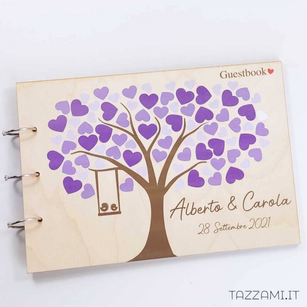 Guestbook Matrimonio tema Albero della Vita, Cuori, Nomi e Data sposi