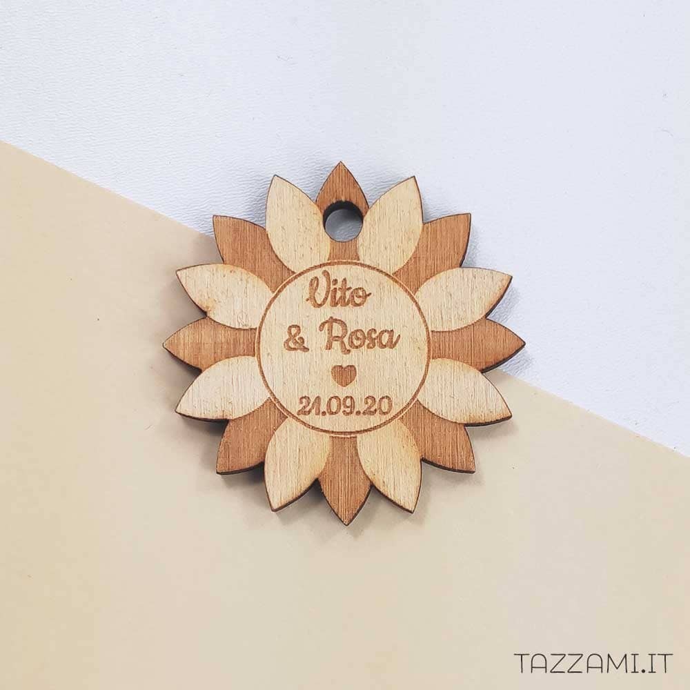 Tag Bomboniere Matrimonio tema Girasole personalizzato con nomi sposi