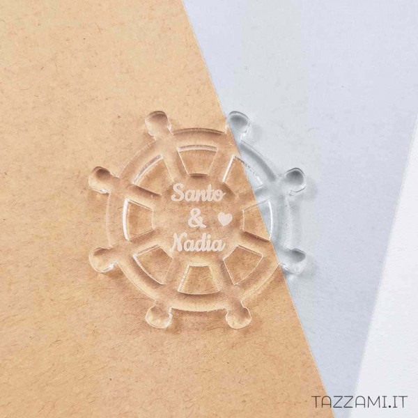 Tag Segnaposto Bomboniera Matrimonio tema mare, timone con Nomi Sposi