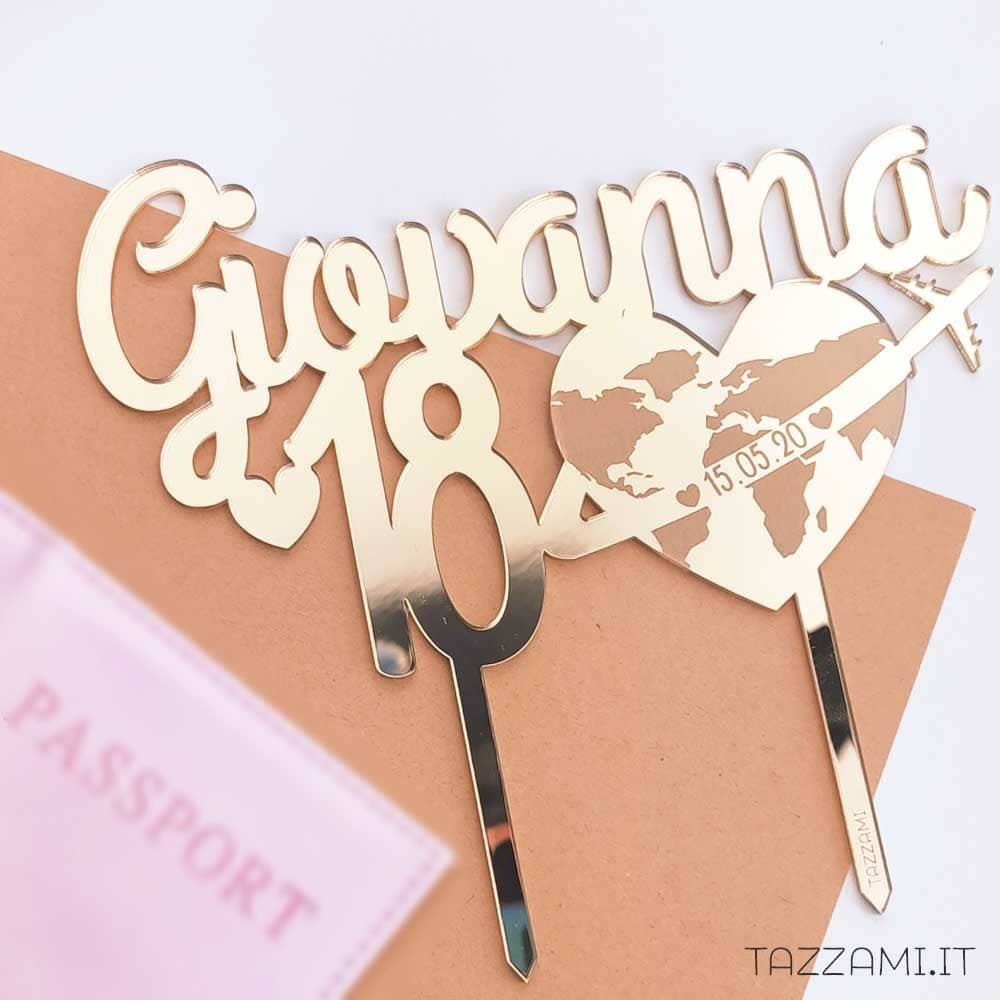 Cake Topper Compleanno tema Viaggio Personalizzato con Nome e anni