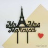 Cake topper Parigi, Personalizzato con Cognome Sposi e torre Eiffel