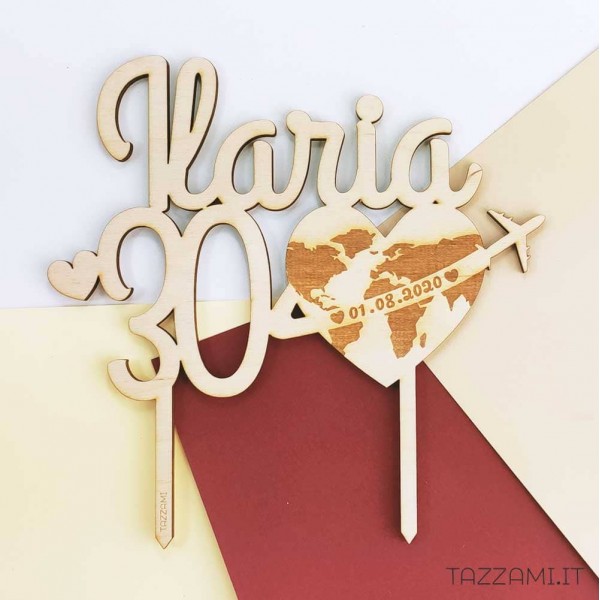 Cake Topper Compleanno tema Viaggio Personalizzato con Nome e anni