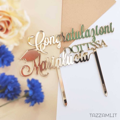 Cake Topper Congratulazioni Dottoressa con Nome e Tocco Laurea