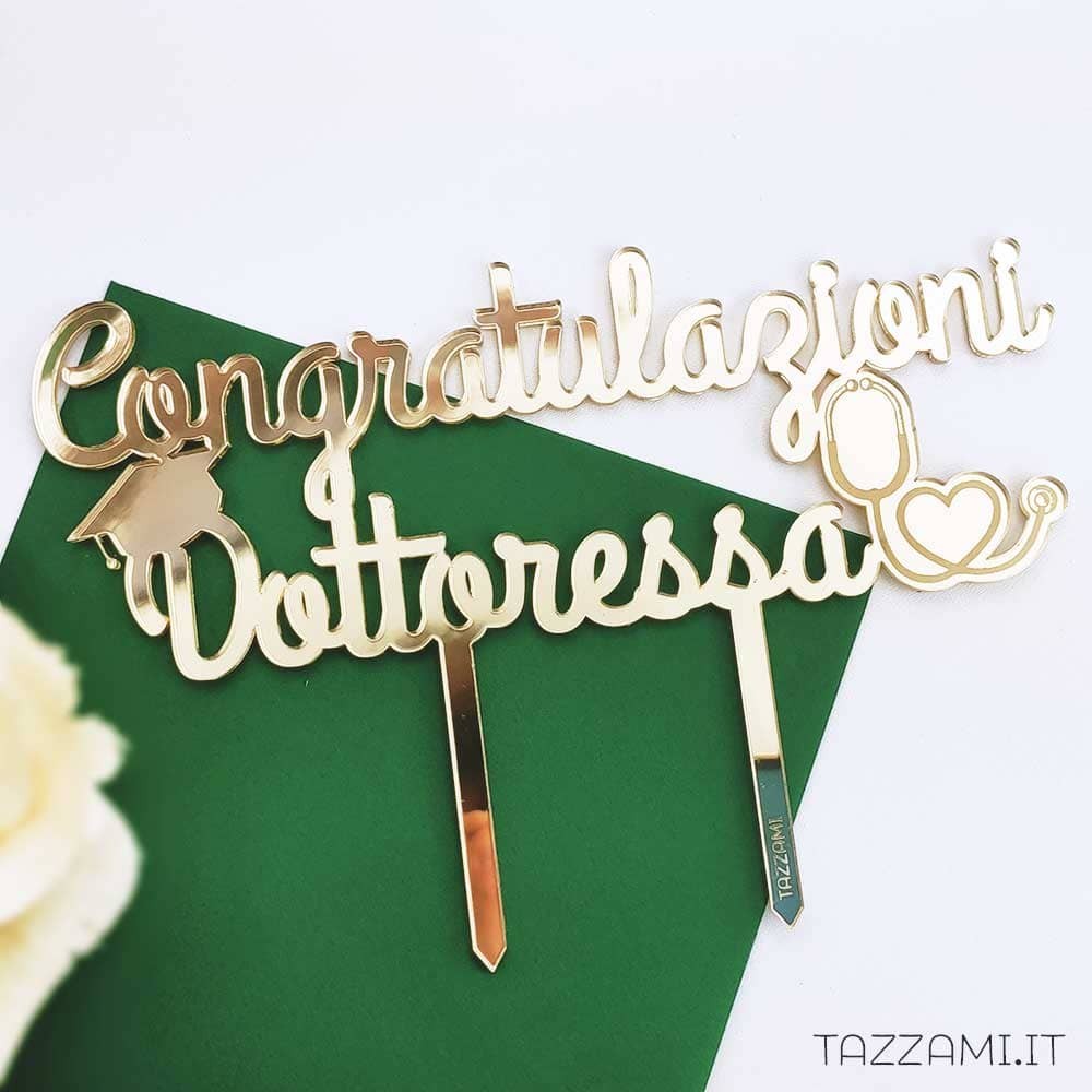 Cake Topper Congratulazioni Dottoressa con Nome Stetoscopio per Laurea