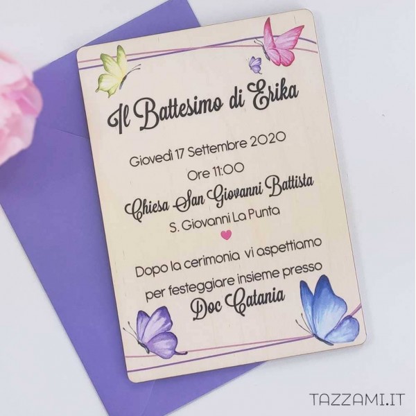 Invito per Battesimo con decorazioni Farfalle Colorate