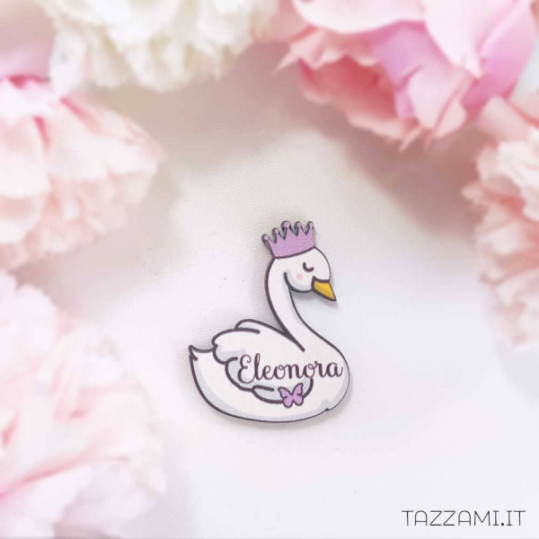 Tag Cigno Personalizzato con Nome per Bomboniere Nascita o Compleanno