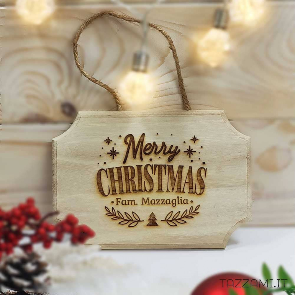 Porta Biglietti Di Natale In Legno Con 30 Clip - Scritta Merry Christmas, Da Appendere