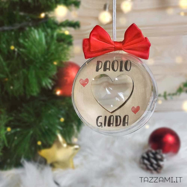 Pallina di Natale trasparente con cerchio interno e Nomi Coppia