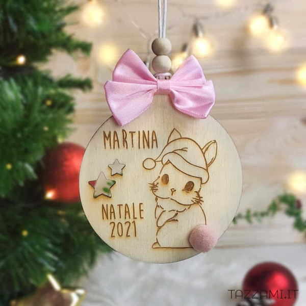 Palla Di Natale Personalizzata Per Neonato "Il Mio Primo Natale" - Rosa Con Nome, Data, Peso E Altezza - Decorazione In Legno E Acrilico