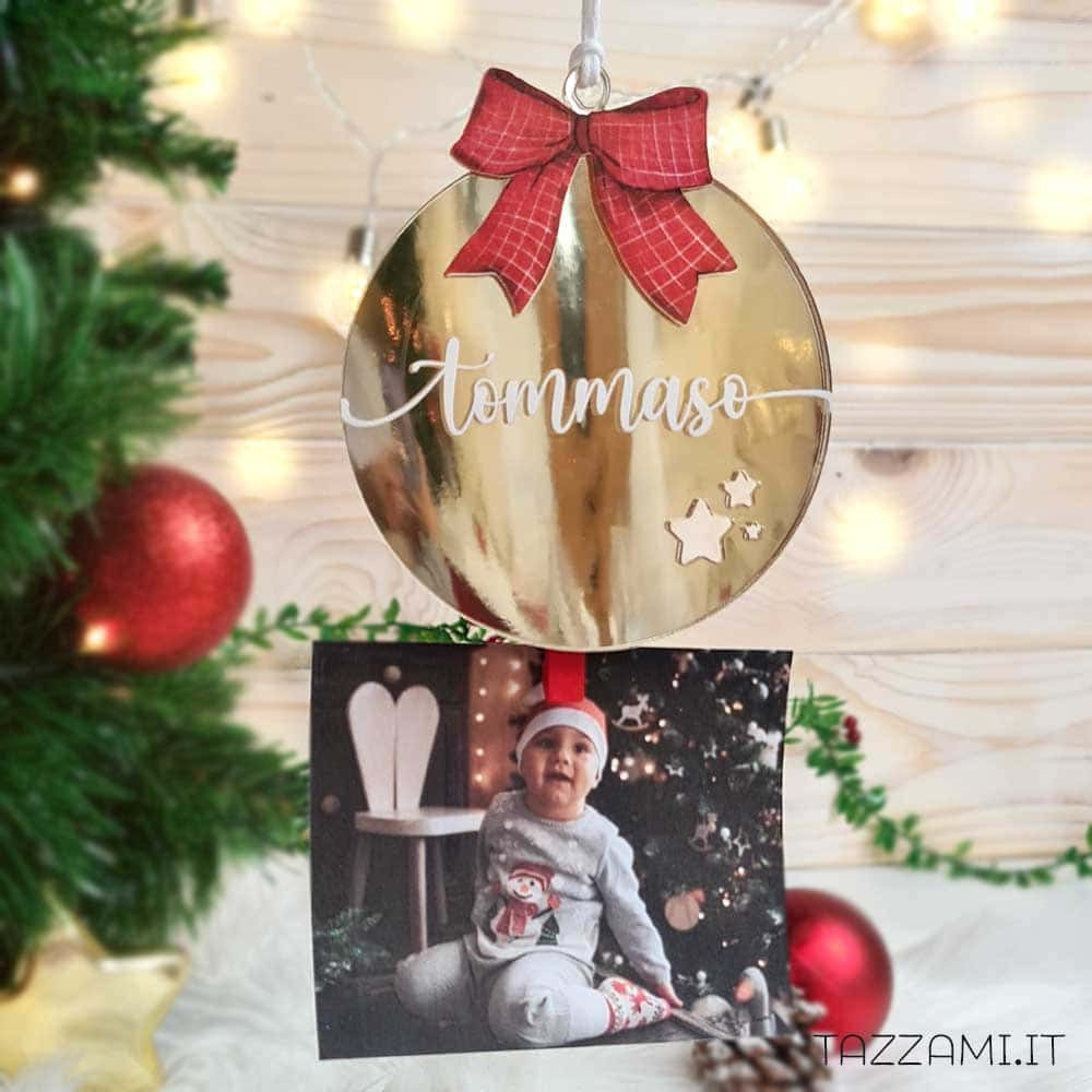 Pallina di Natale molletta per foto Bambino, personalizzata con Nome